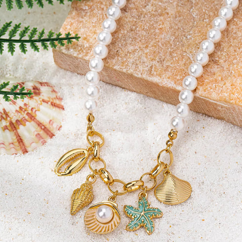 Pearl Charm Necklace - Ocean-Inspired Gold-Plated Style - Twice The Charm Boutique
