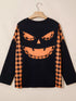 Women's Halloween Pumpkin Top - Plaid Patchwork Face - Twice The Charm Boutique