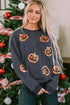 Women's Sequin Pumpkin Sweatshirt - Dark Gray Crewneck - Twice The Charm Boutique