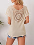 Khaki Waffle Knit Crochet Back Short Sleeve Top - Twice The Charm Boutique