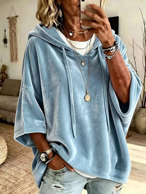 Women's Velvet Drawstring Hoodie - Pocketed Pullover - Twice The Charm Boutique