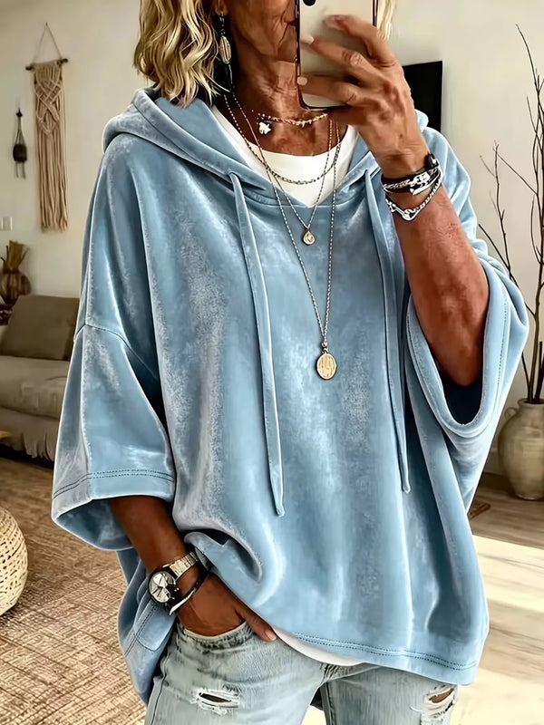 Women's Velvet Drawstring Hoodie - Pocketed Pullover - Twice The Charm Boutique