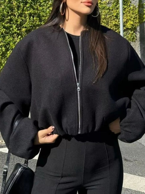 Women's Cropped Zip Up Jacket - Lined & Pocketed - Twice The Charm Boutique