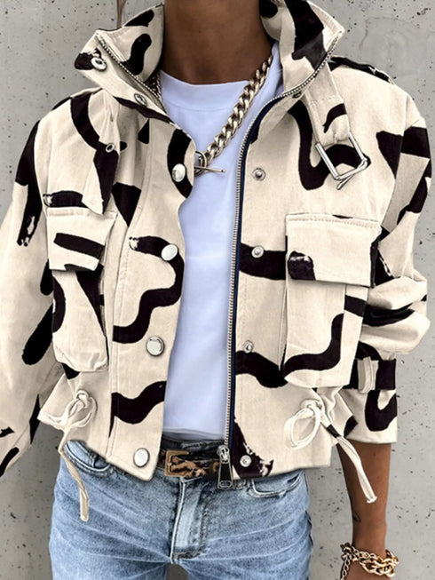 Women's cropped drawstring jacket with pockets