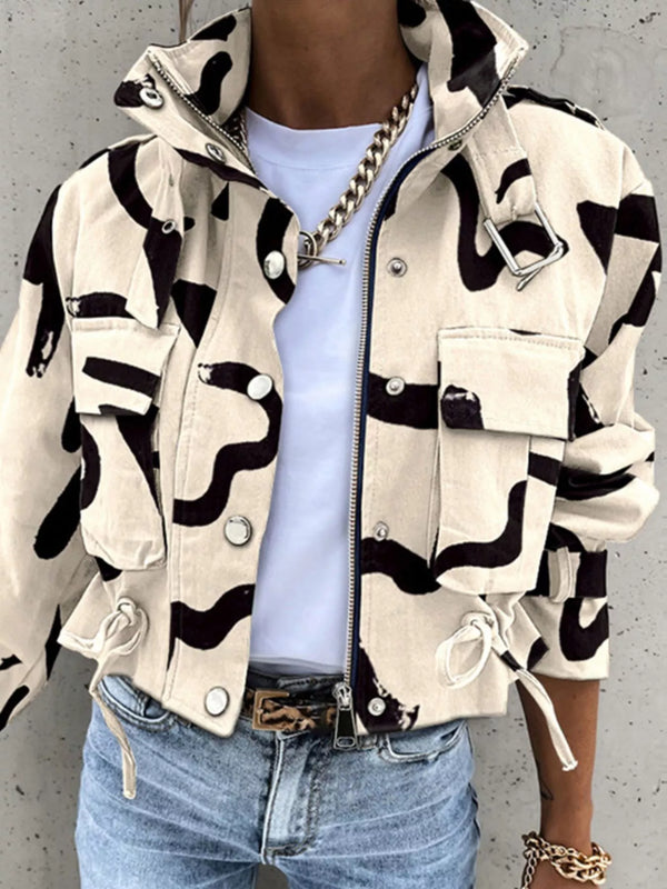 Women's cropped drawstring jacket with pockets