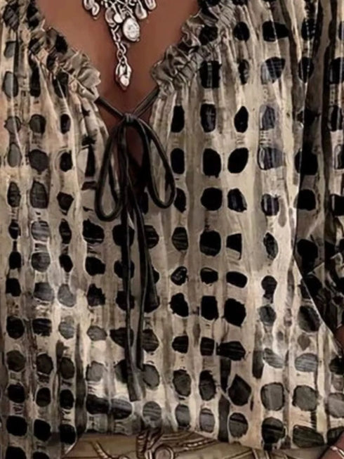 Women's Tie-Neck Ruffle Blouse - 3/4 Sleeve S-3XL - Twice The Charm Boutique
