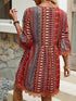 Lace Trim Printed V-Neck 3/4 Sleeve Dress - Twice The Charm Boutique