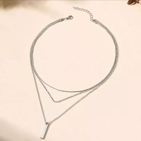 Layered Bar Pendant Necklace - Gold or Silver Three-Layer Style - Twice The Charm Boutique