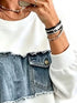 Plus Size Denim Patchwork Sweatshirt - Raw Hem Detail - Twice The Charm Boutique