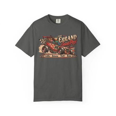 The Errand Grand Prix Comfort Colors® Graphic Tee – Retro Racing Shopping Cart Shirt