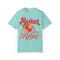 Chalky Mint tee with Sweet Until Further Notice peach and gingham-bow graphic
