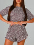 Leopard Pajama Set - T-Shirt & Ruffle Hem Shorts - Twice The Charm Boutique