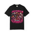 Black horror-icons Halloween tee with pink hearts and In October We Wear Pink text