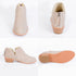 Beige ankle boot front, back, side and outsole views