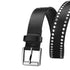 Black faux-leather belt buckle and studded strap detail