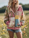 Dusty pink plus size floral zip up sweatshirt with pockets