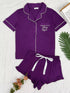 Button Down Pajama Set - Contrast Piping & Ruffle Shorts - Twice The Charm Boutique