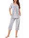 Printed Capri Pajama Set - Button Top & Cropped Pants - Twice The Charm Boutique