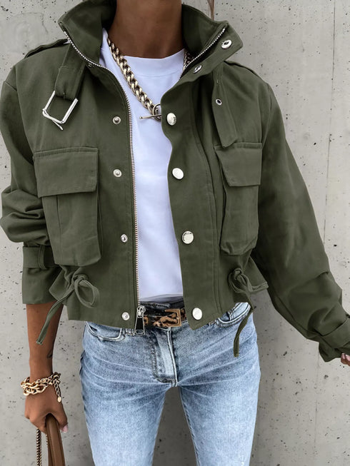 Women's cropped drawstring jacket with pockets
