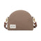 Front of chocolate canvas Hopper crossbody showing R. Riveter label
