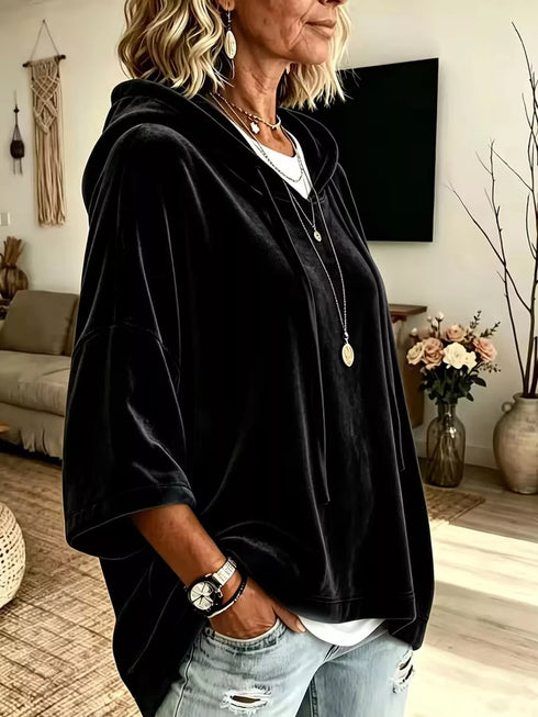 Women's Velvet Drawstring Hoodie - Pocketed Pullover - Twice The Charm Boutique