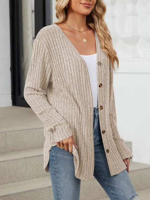 Lightweight ribbed button-up cardigan — product image 9