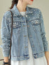 Light-blue embellished jacket showing button front and chest pockets