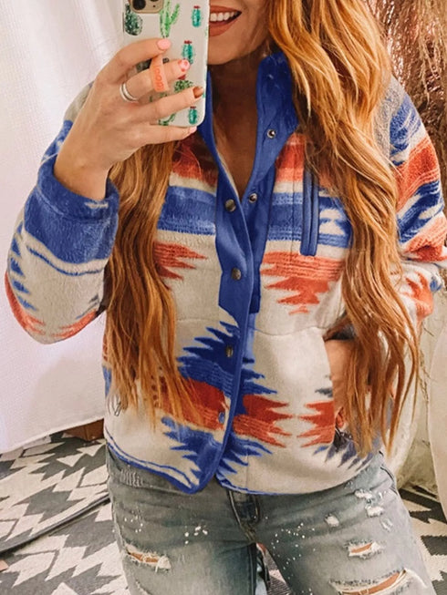 Women's Geometric Jacket - Button Front & Pockets - Twice The Charm Boutique