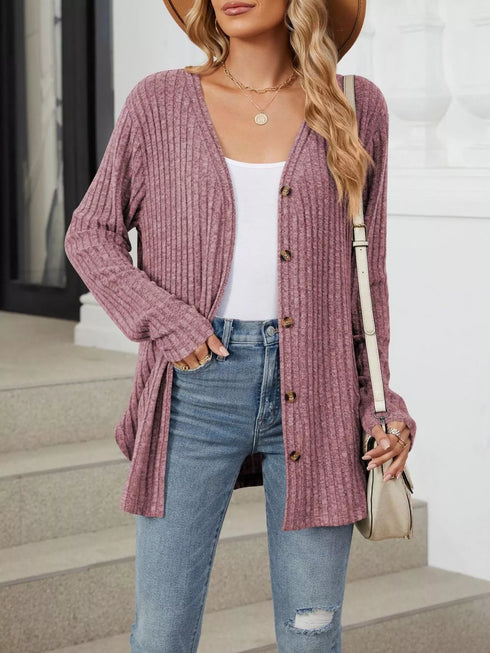 Lightweight ribbed button-up cardigan — product image 29