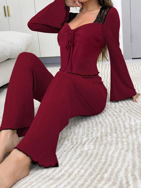 Lace Lounge Set - Flare Sleeve Top & Pants - Twice The Charm Boutique
