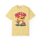 Butter yellow Rollin’ Into Dinner tee with a dinner roll on pink roller skates