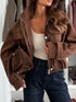 Women's drawstring button front jacket with pockets