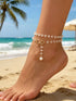 Pearl Bow Anklet - Crystal Accent Gold-Plated Style - Twice The Charm Boutique