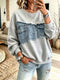 Plus Size Denim Patchwork Sweatshirt - Raw Hem Detail - Twice The Charm Boutique