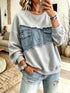 Plus Size Denim Patchwork Sweatshirt - Raw Hem Detail - Twice The Charm Boutique