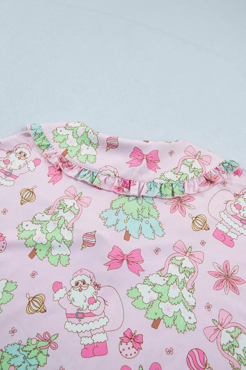 Christmas Pajama Set - Button Front & Ruffle Detail - Twice The Charm Boutique