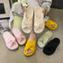 Beige bow slide slippers held above the other available colors