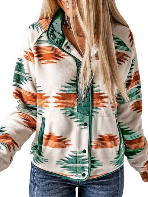 Women's Geometric Jacket - Button Front & Pockets - Twice The Charm Boutique