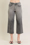 Judy Blue Gray Embroidered Wide-Leg Capri Jeans: Gray wide-leg capri jeans, front view