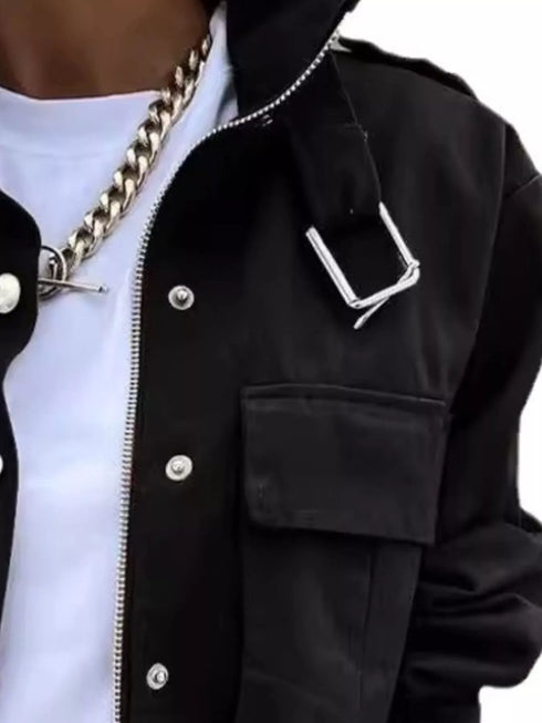 Women's cropped drawstring jacket with pockets