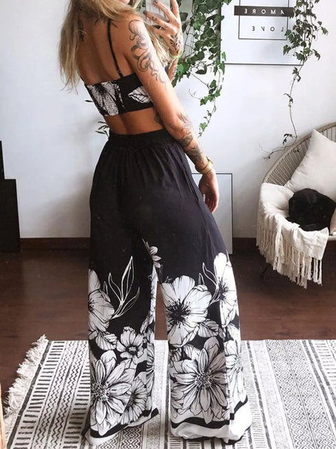 Women's Butterfly Print Two-Piece Set - Wide-Leg Pants - Twice The Charm Boutique