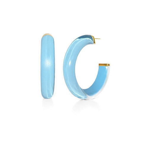 Ice Blue Lucite hoop earrings with gold-tone posts