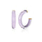 Lavender Illusion Lucite hoop earrings shown from the front and side
