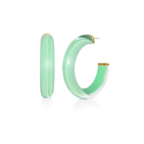 Mint green Illusion Lucite hoops shown as a pair