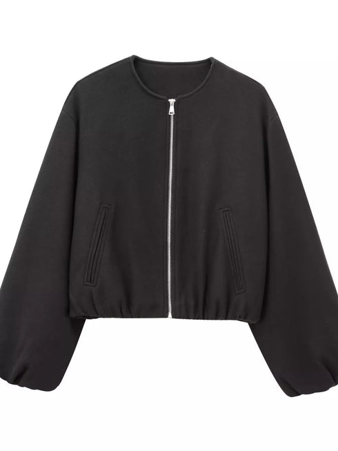 Women's Cropped Zip Up Jacket - Lined & Pocketed - Twice The Charm Boutique