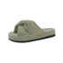 Green open-toe bow slide slipper shown in side profile