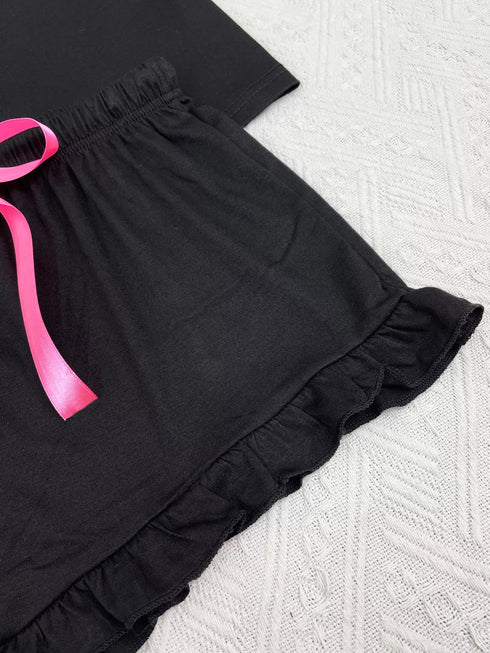 Button Down Pajama Set - Contrast Piping & Ruffle Shorts - Twice The Charm Boutique