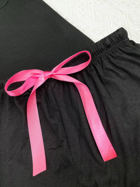Button Down Pajama Set - Contrast Piping & Ruffle Shorts - Twice The Charm Boutique