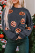 Women's Sequin Pumpkin Sweatshirt - Dark Gray Crewneck - Twice The Charm Boutique