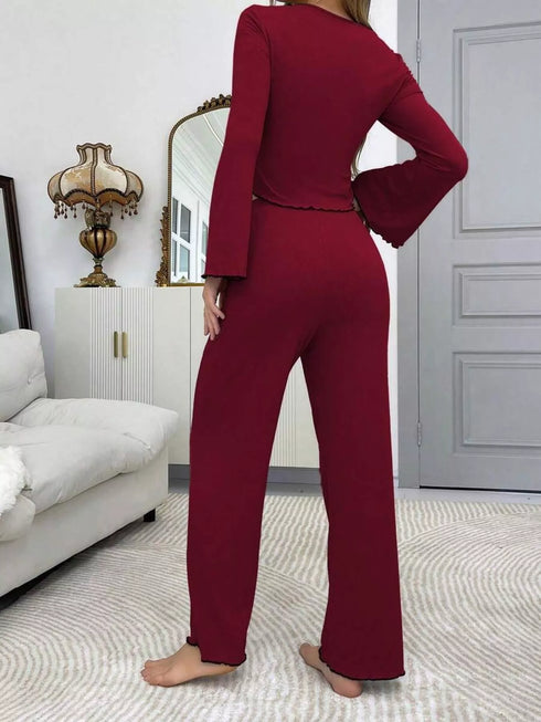 Lace Lounge Set - Flare Sleeve Top & Pants - Twice The Charm Boutique